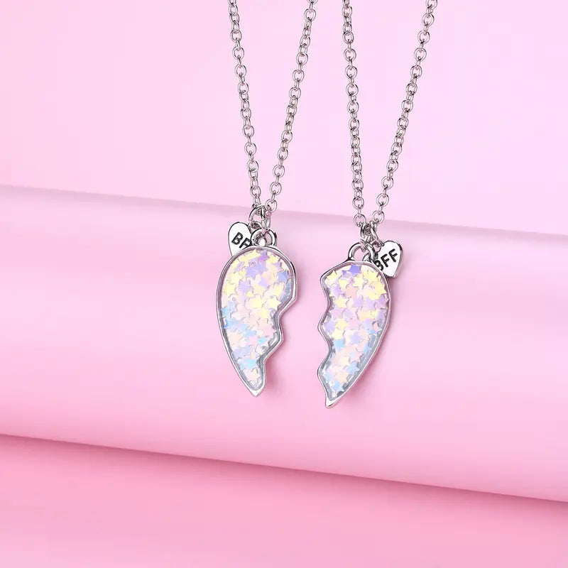 Five-pointed star sequin heart necklace alloy oil-drip pendant double chain cartoon children's jewelry