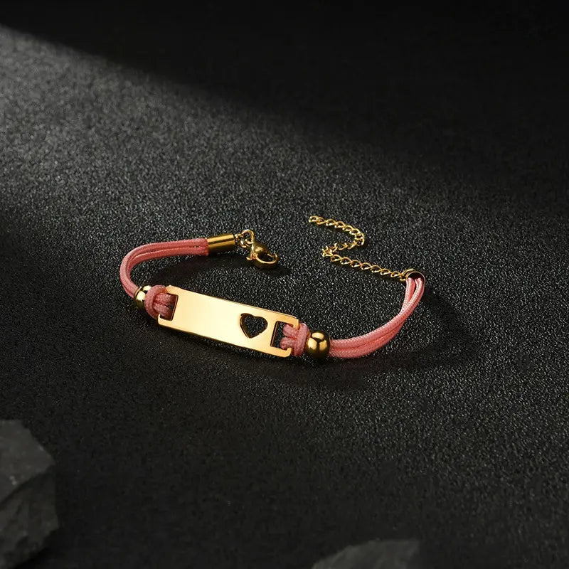 AS519 Personalized Gift for Children Rope Bracelet Engraved Names for Birthday Rope Children's Curved DIY Personalized Hollow Moon Love Bracelet