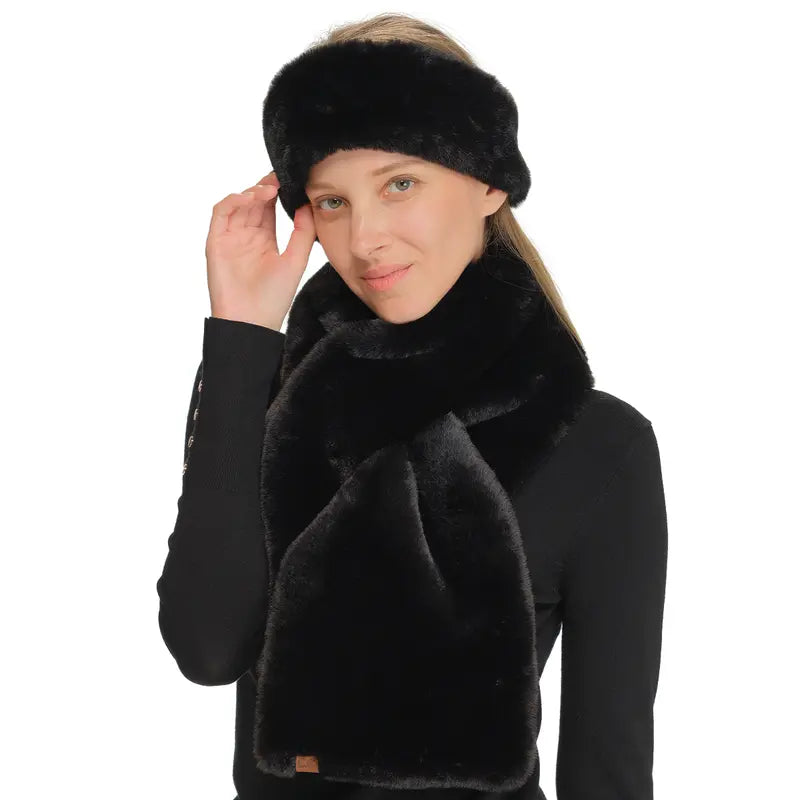 C.C Luxe Faux Fur Wrap Scarf – A Plush and Elegant Women's Accessory, Offering Ultimate Warmth and Sophistication with a Soft Faux Fur Finish Winter Soft Warm Shawl