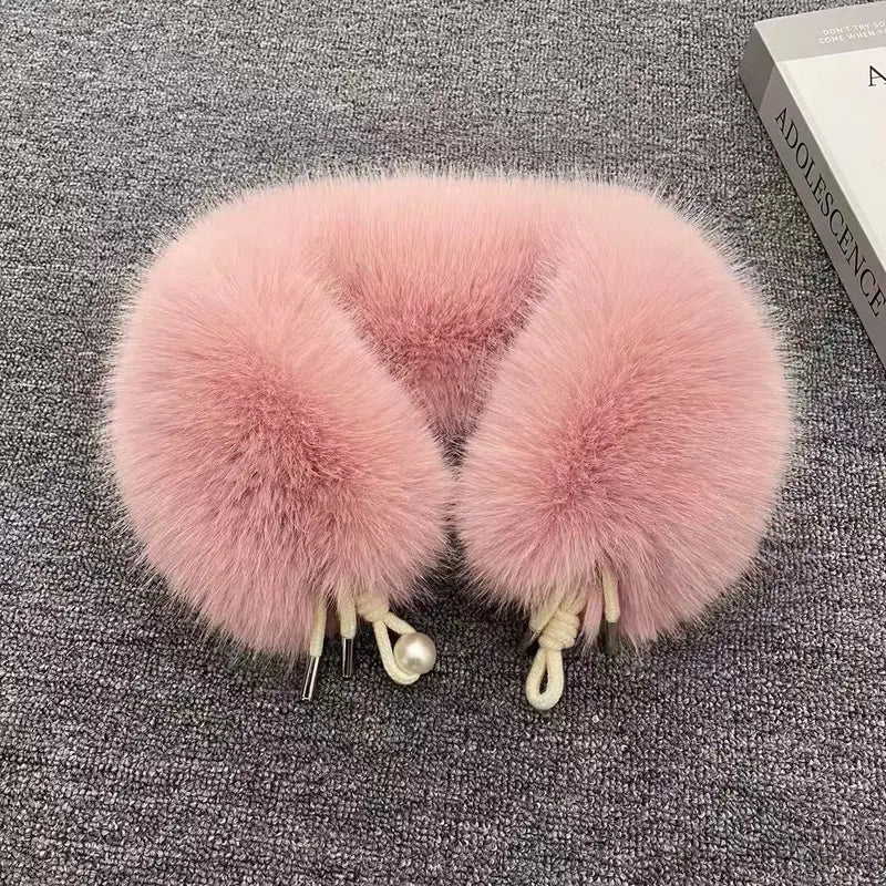 Basic Casual Faux Fur Collar Scarf - Fashion Accessory, Solid Color Fluffy Soft Pearl-Trimmed Plush Wrap with Wrap Fit, Thick Warm Leather Accent, Autumn-Winter Daily Wear Clothes Accessory to Elevate Style