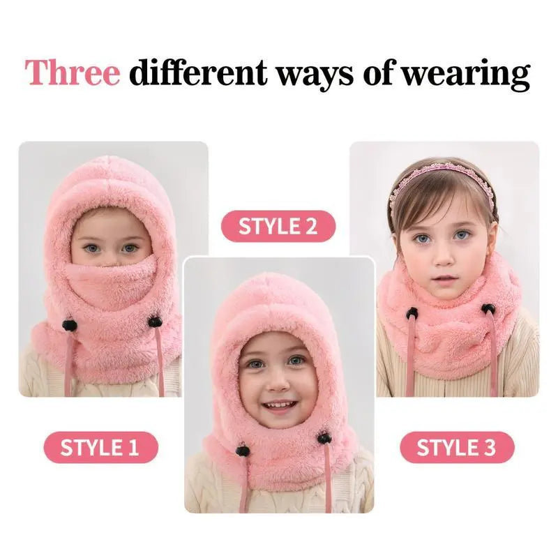 Kids' Thermal Knit Balaclava Hat with Detachable Hood, Soft Fleece Lined Windproof Neck Warmer for Winter Sports & Skiing (Ages 3-10), S (3-10Y)