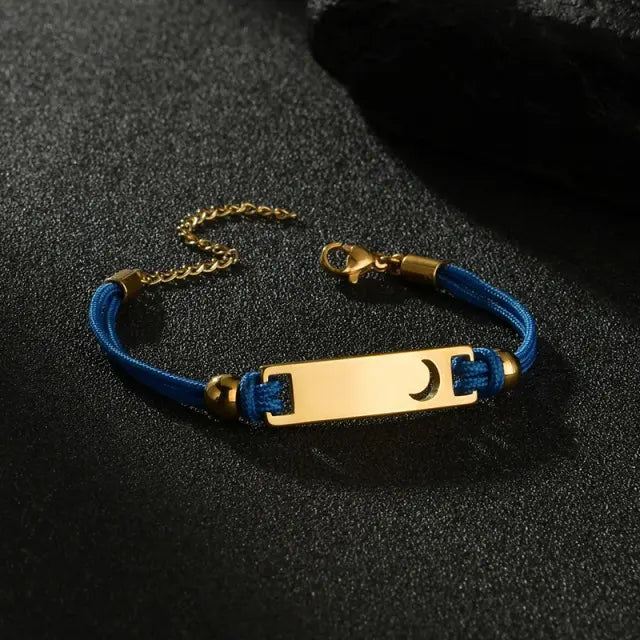 AS519 Personalized Gift for Children Rope Bracelet Engraved Names for Birthday Rope Children's Curved DIY Personalized Hollow Moon Love Bracelet