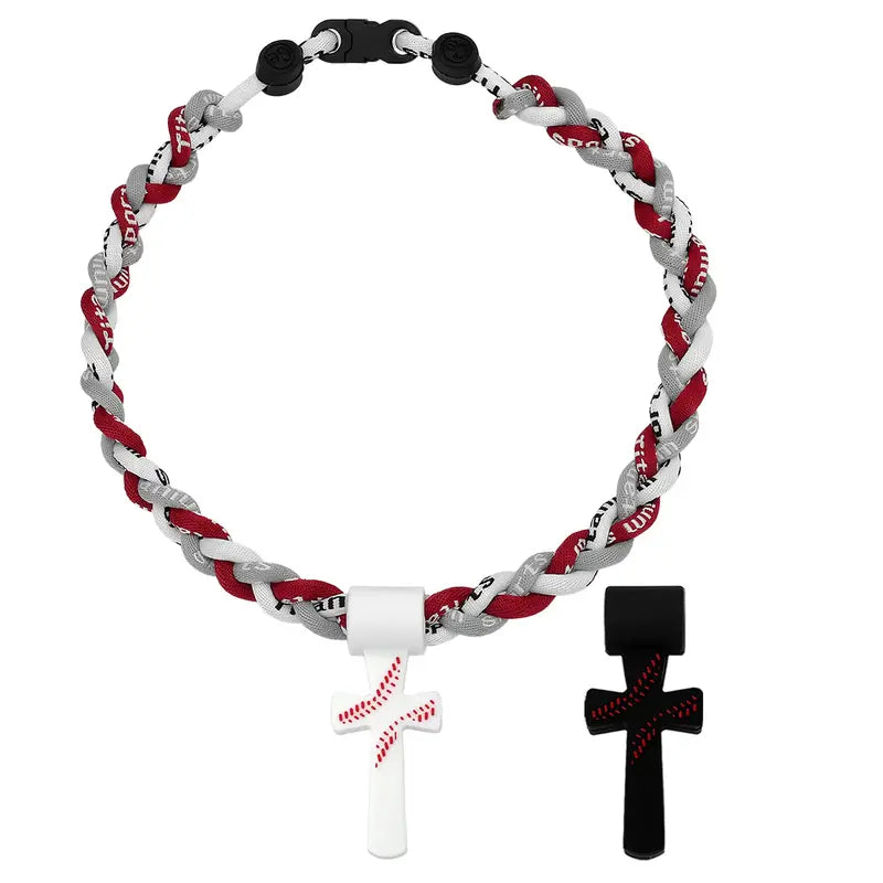 Kids' Tornado Baseball Necklace (Kids Stuff) for Boys 8-12, 18.11in Braided Triple-Rope Soft Silicone Jewelry with Cross Charm Pendant, Inspirational "I CAN DO ALL THINGS PHL4:13" Quote, White Casual Wear Gift summerwins, Motivational Quote, Comfortable F