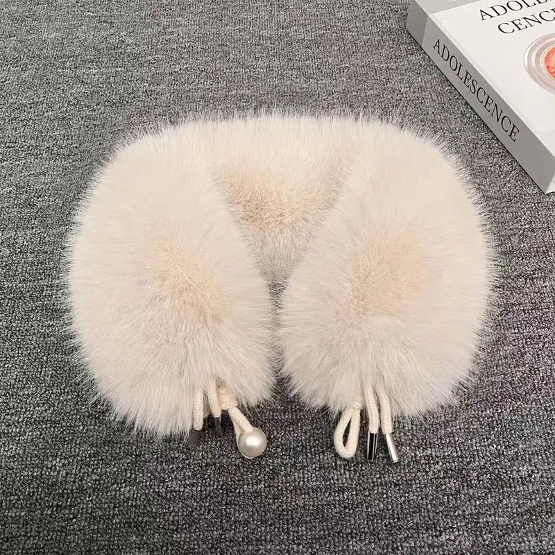 Basic Casual Faux Fur Collar Scarf - Fashion Accessory, Solid Color Fluffy Soft Pearl-Trimmed Plush Wrap with Wrap Fit, Thick Warm Leather Accent, Autumn-Winter Daily Wear Clothes Accessory to Elevate Style