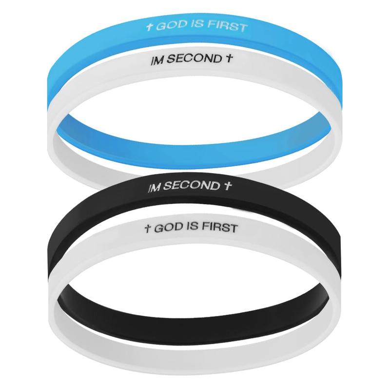 God Is First I Am Second Silicone Stretchy Bracelet - Cross Pattern, Sweatproof Elastic One Size Wristband with Motivational Bible Verses, Religious Jewelry Gift for Women