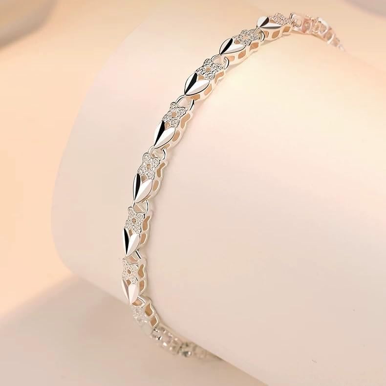 925 Floral Chain Bracelet for Women, Lightweight Adjustable Silvery Jewelry, Suitable for Daily Wear and Party, Gift Option