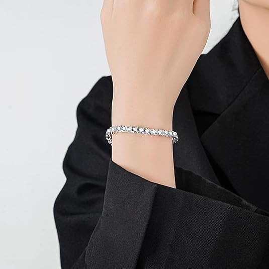 Bracelet for Women Sliver Gold Plated Tennis Bracelet Cubic Zirconia Adjustable Slider Clasp Jewelry Charm Accessories Gift