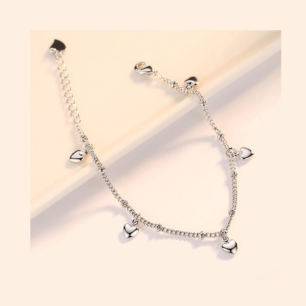 925 Sterling Silver Layered Heart Beaded Bracelets for Women Teens Link Chain Bracelet Fashion Jewelry Gifts