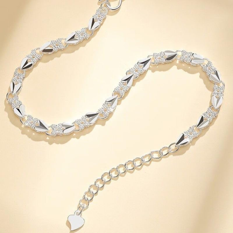 925 Floral Chain Bracelet for Women, Lightweight Adjustable Silvery Jewelry, Suitable for Daily Wear and Party, Gift Option