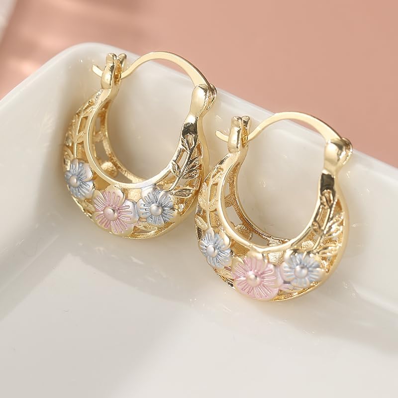 1 Pair of Elegant and Simple Flower Carved Golden Leaf Hoop Earrings, Elegant and Luxurious Women's Jewelry, Suitable for Daily Party and Gathering Accessories,Perfect Holiday Gift