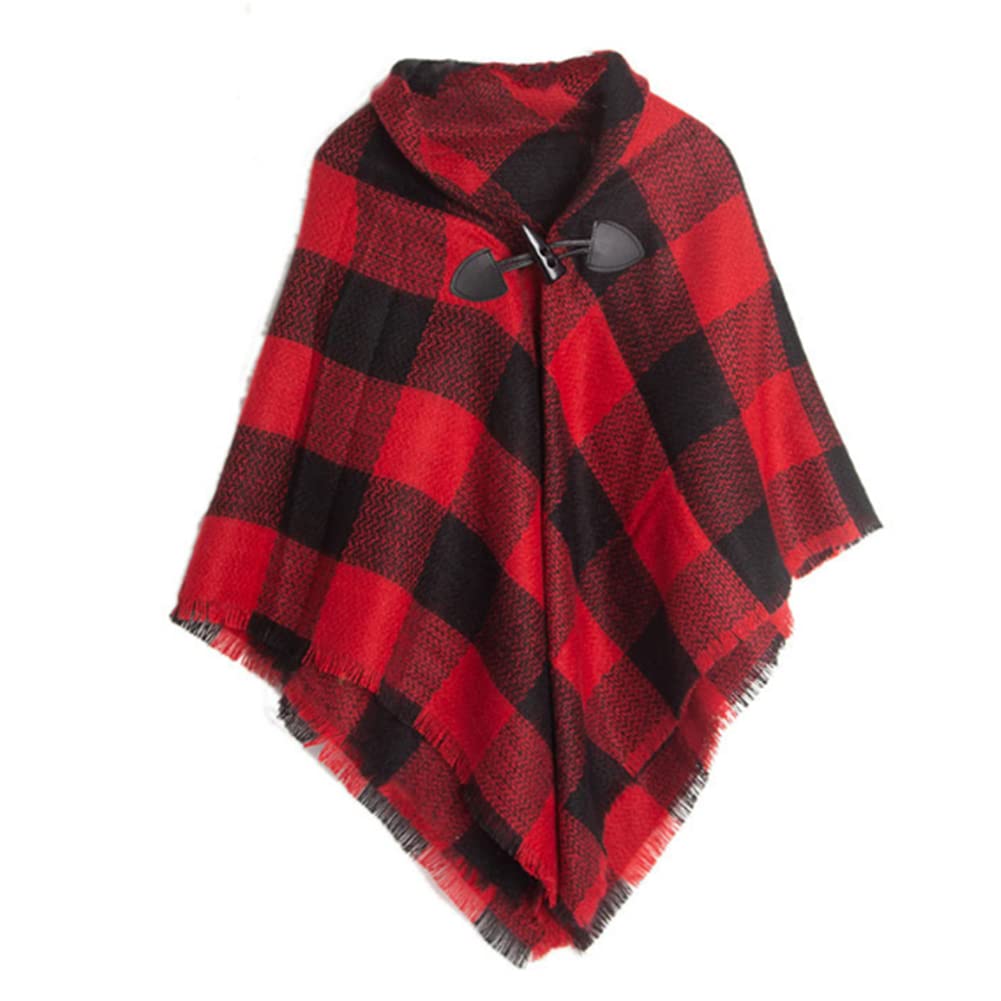Proumhang Girls Tartan Scarf With horn buckle,Plaid Wrap,Poncho Cape Shawl For Kids,Winter Warm Scarves,One Size