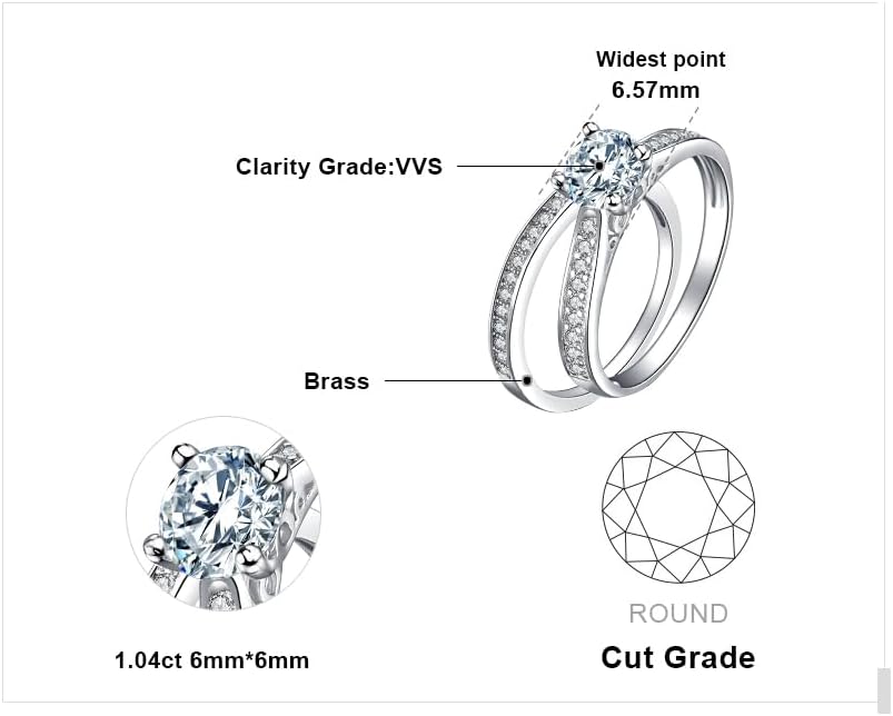 JewelryPalace 1ct Simulated Diamond Engagement Rings for Women, 14k White Yellow Rose Gold Plated 925 Sterling Silver Promise Rings for her, Cubic Zirconia Anniversary Wedding Eternity Band Ring Set