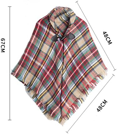 Proumhang Girls Tartan Scarf With horn buckle,Plaid Wrap,Poncho Cape Shawl For Kids,Winter Warm Scarves,One Size