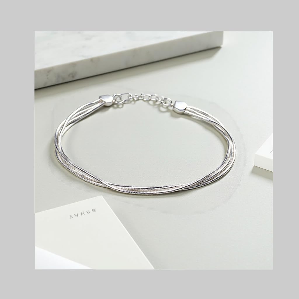 925 Sterling Silver Layered Heart Beaded Bracelets for Women Teens Link Chain Bracelet Fashion Jewelry Gifts