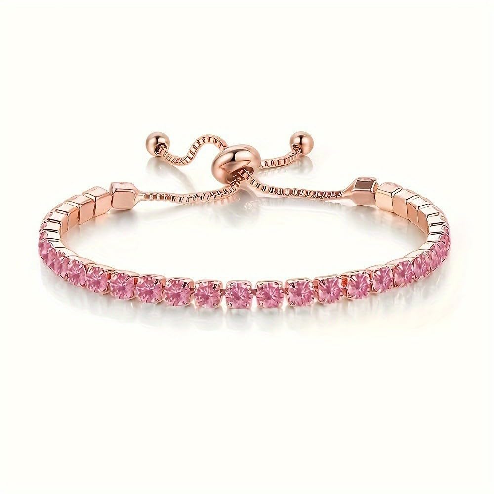 Bracelet for Women Sliver Gold Plated Tennis Bracelet Cubic Zirconia Adjustable Slider Clasp Jewelry Charm Accessories Gift