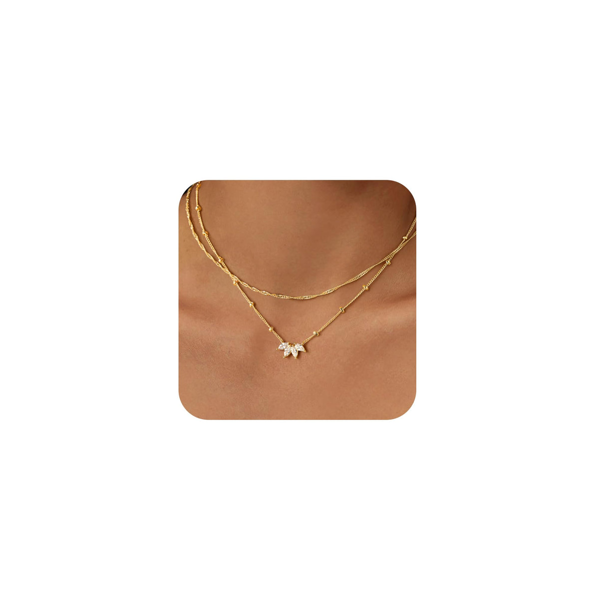 Yoosteel 14K-Gold-Plated Necklaces for Women,Dainty CZ Necklaces Stack