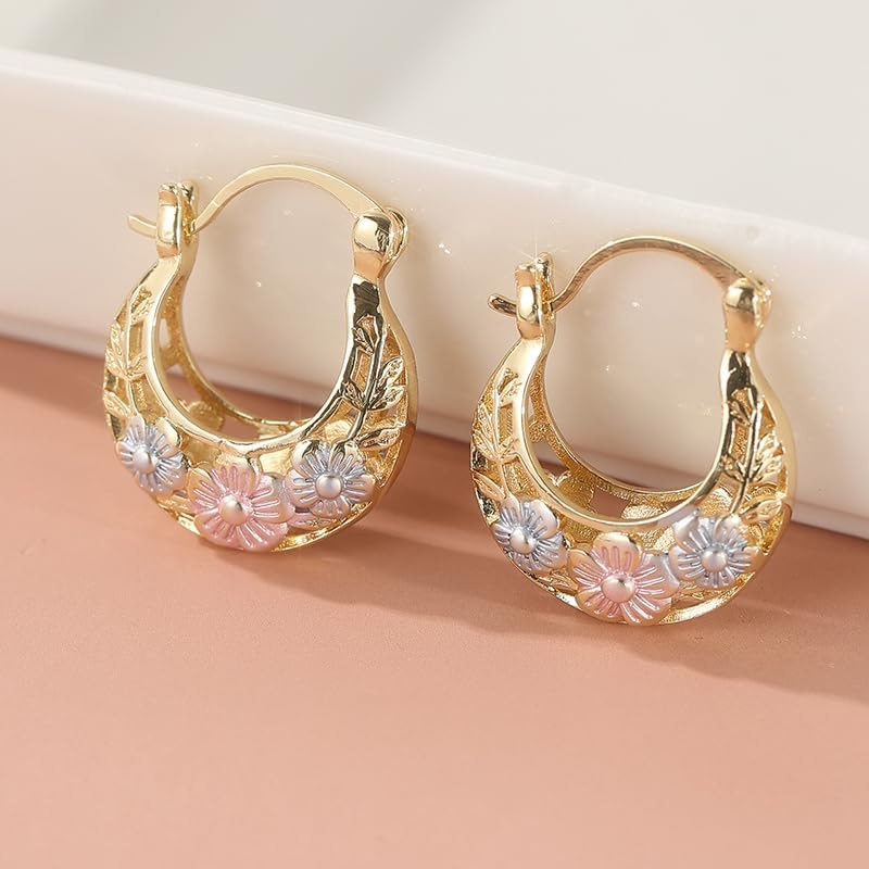 1 Pair of Elegant and Simple Flower Carved Golden Leaf Hoop Earrings, Elegant and Luxurious Women's Jewelry, Suitable for Daily Party and Gathering Accessories,Perfect Holiday Gift