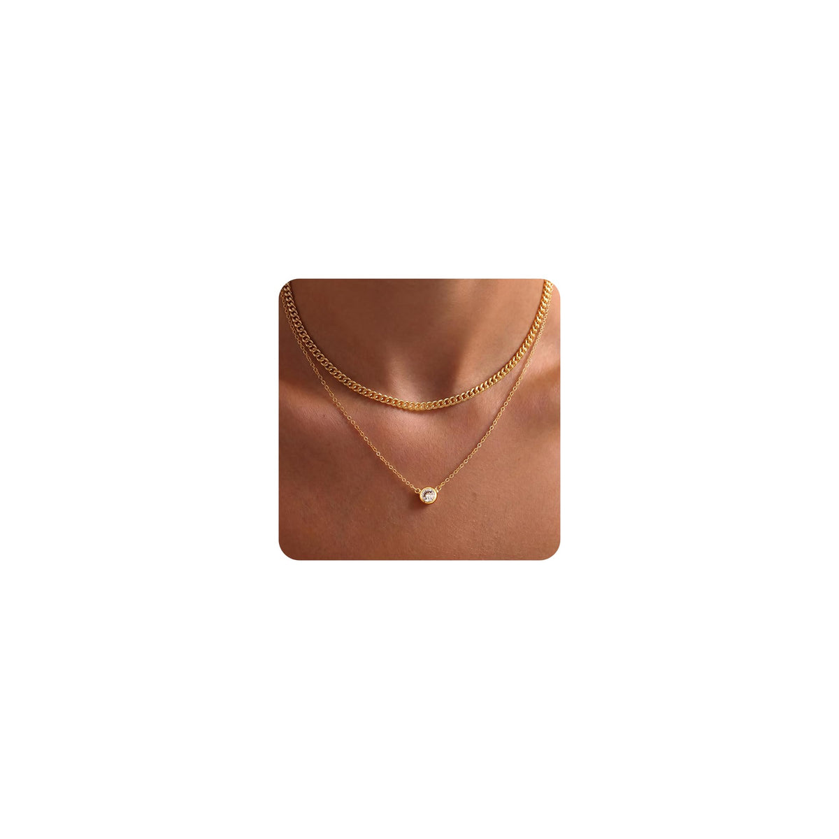 Tewiky Dainty 14k Gold Plated/Silver Cubic Zirconia Necklaces for Women