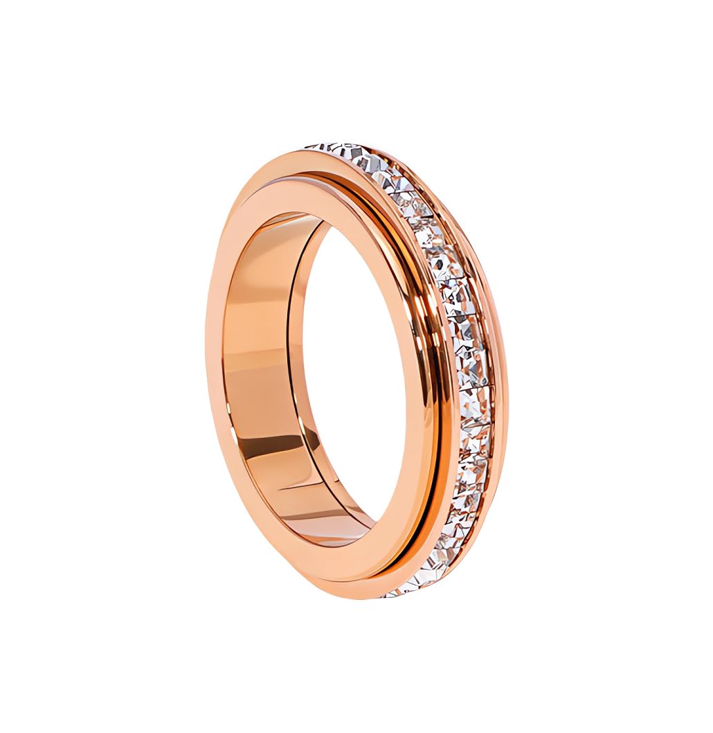 Pingyongchang Titanium Steel Spinner Fidget Band Rings for Women Men Cubic Zirconia Rotatable Anxiety Relief Ring Wedding Promise Statement Jewelry Sizes 5-12