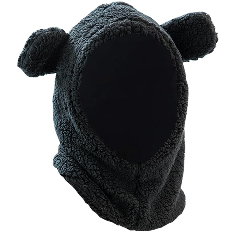 2 in 1 Kids Bear Hat Scarf Toddler Balaclava Winter Warm Beanies Cap Thick Fleece Skull Caps for Boys Girls
