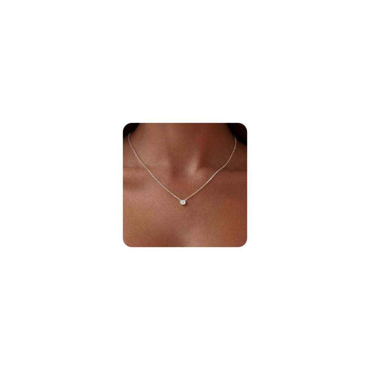 Tewiky Dainty 14k Gold Plated/Silver Cubic Zirconia Necklaces for Women
