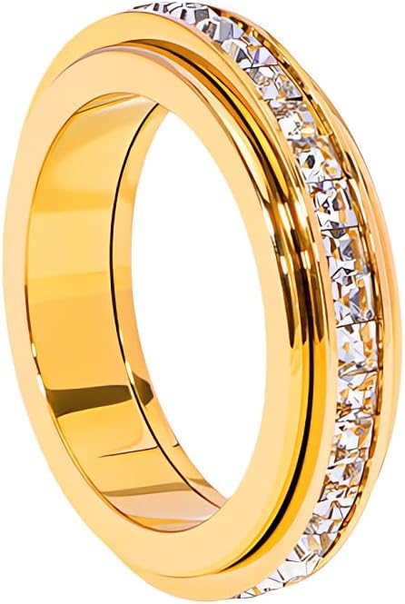 Pingyongchang Titanium Steel Spinner Fidget Band Rings for Women Men Cubic Zirconia Rotatable Anxiety Relief Ring Wedding Promise Statement Jewelry Sizes 5-12