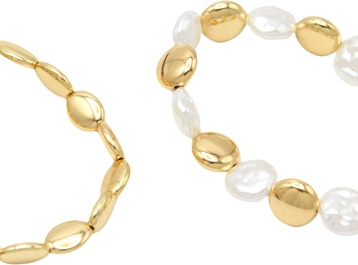 4 Sets Stackable Gold Plated Bracelets – Acrylic Pearl Stretch Multilayered Bracelet Set for Women, Multi Style Jewelry Gift