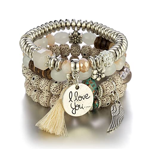 Beaded Bracelets for Women,Bohemian Stackable Style Multilayered Stretch Bracelets Friendship Jewelry Summer