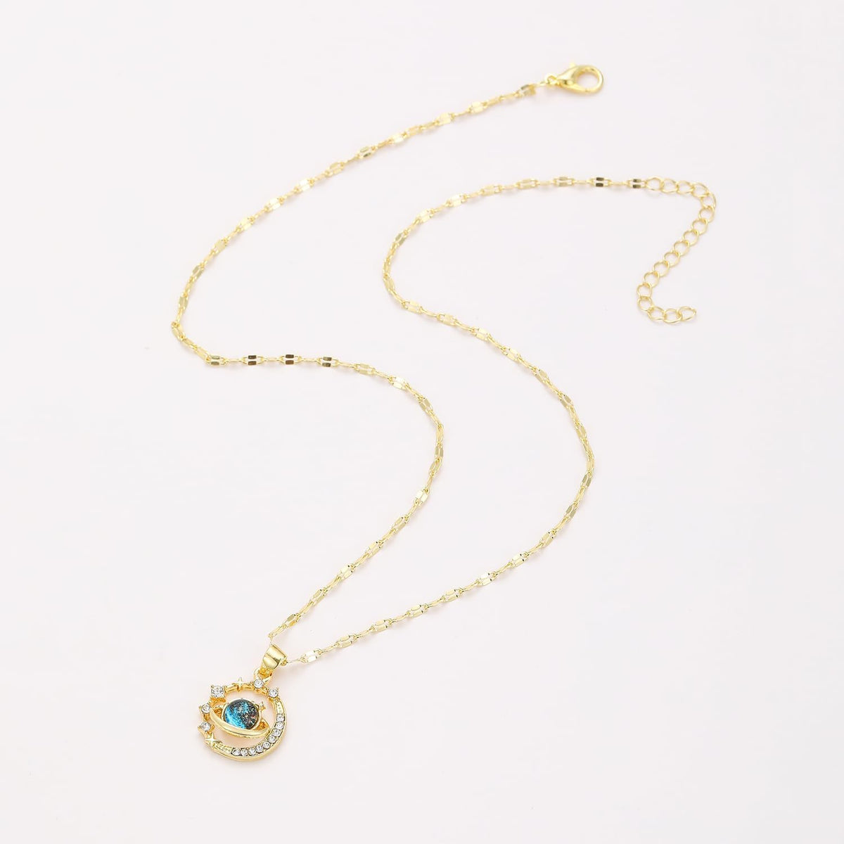 1PCS Gold Necklace, Blue Gemstone Star Pendant, Gold Tone Chain Jewelry for Women, Elegant Moon and Star Necklaces, Fashion Accessory for Special Events