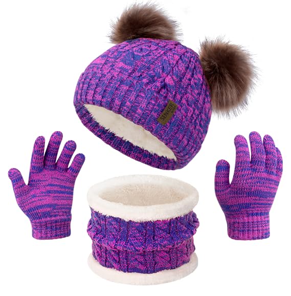 Kids Winter Hat Gloves Scarf Set, Beanie for Girls Boys