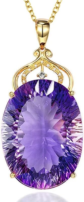 Attractive Oval Purple CZ Pendant Necklace Female Graceful Charms Jewelry