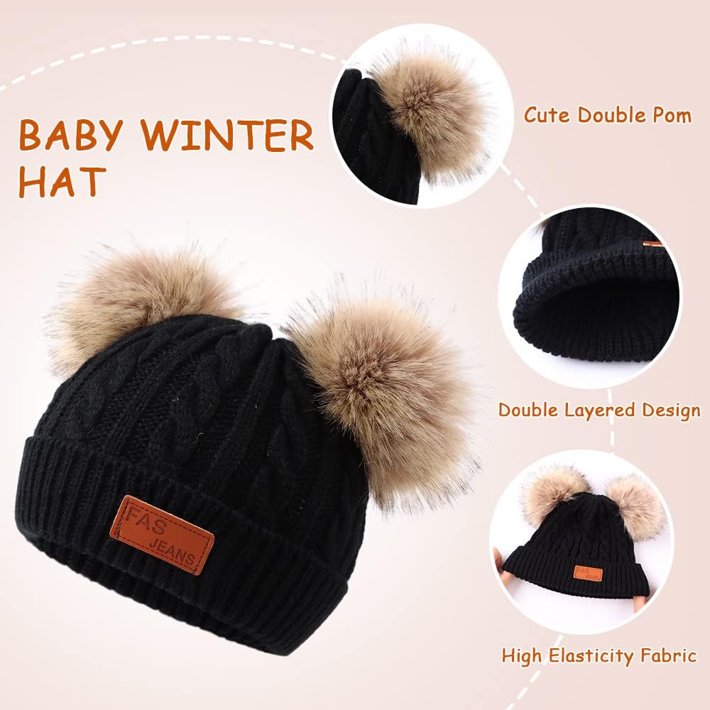 Yuoahcn Kids Winter Beanie Hat Scarf Gloves Set Knit Warm Toddler Winter Cap Gloves Neck Warmer for Boys Girls 1-8 Year