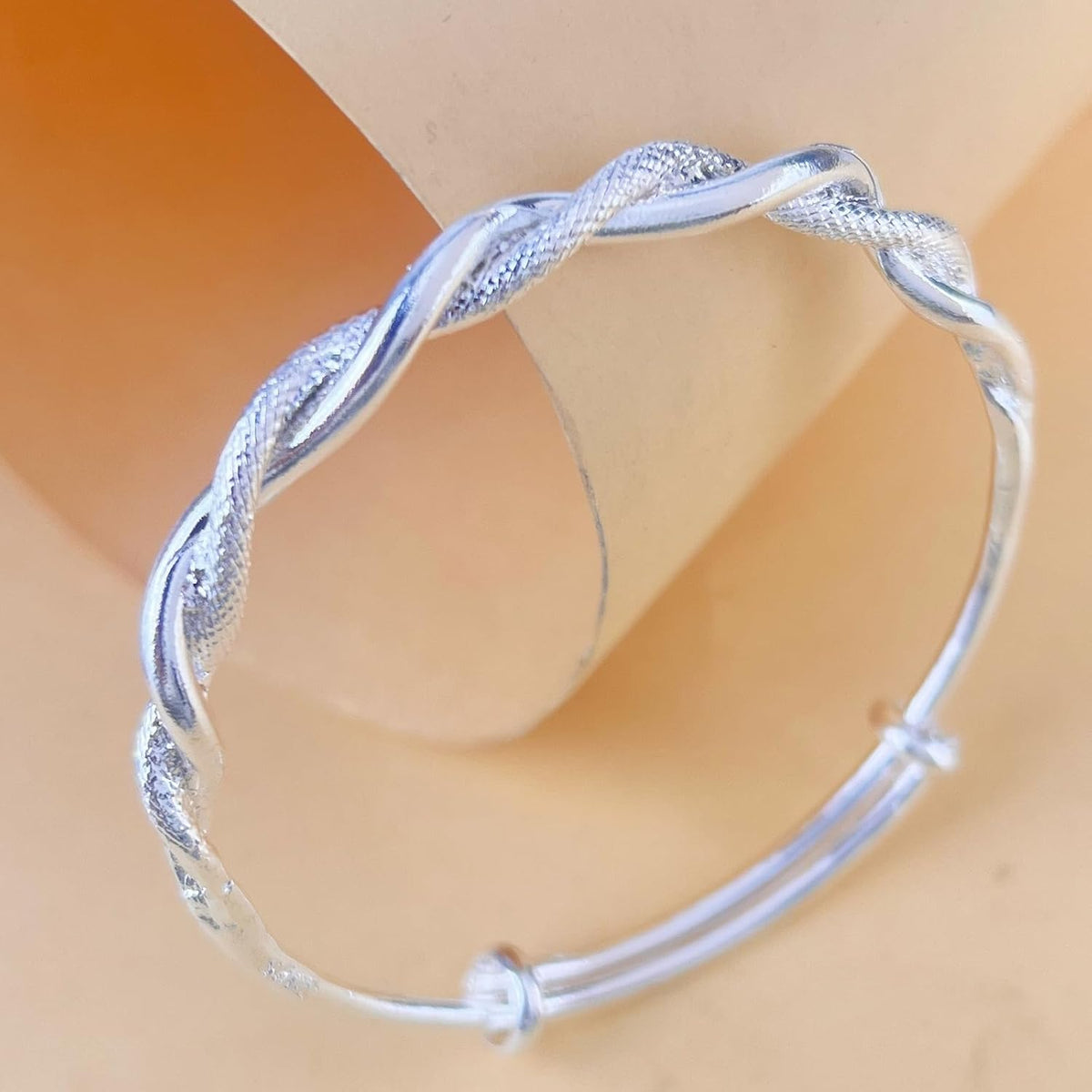 Adjustable Sterling Silver Bangle – Matte Ubi-Mos Design Sliding Bracelet