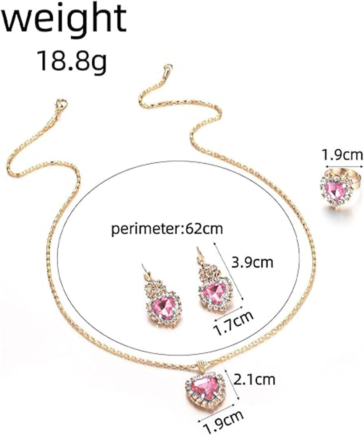 Women Earrings Necklace Ring Set Heart Pendant Lightweight Jewelry Set for Women
