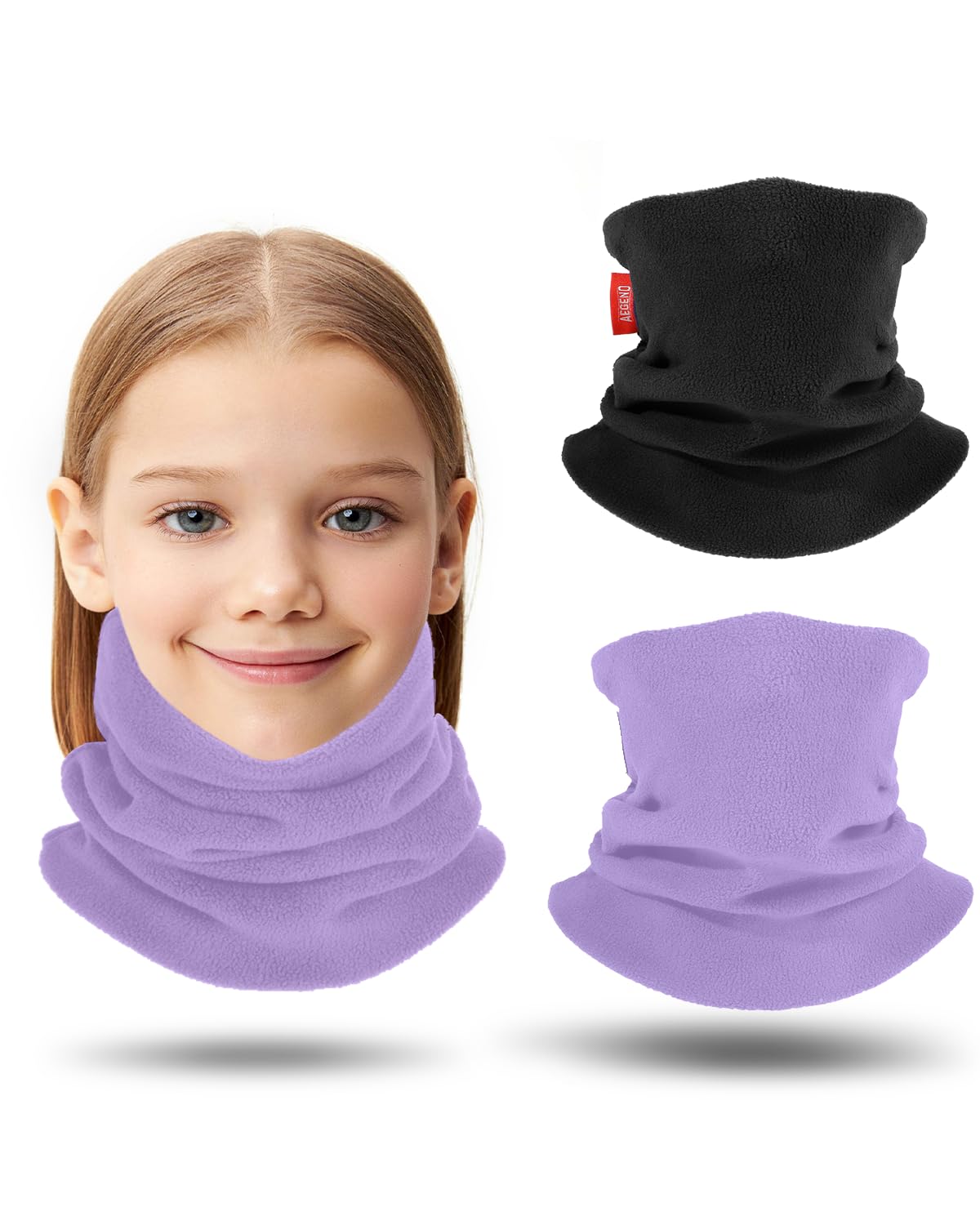 Aegend Neck Warmer for Kids 2 Pack, Double-Layer Fleece Ski Neck Gaiter for Boys Girls Youth Winter Cold Weather Scarf