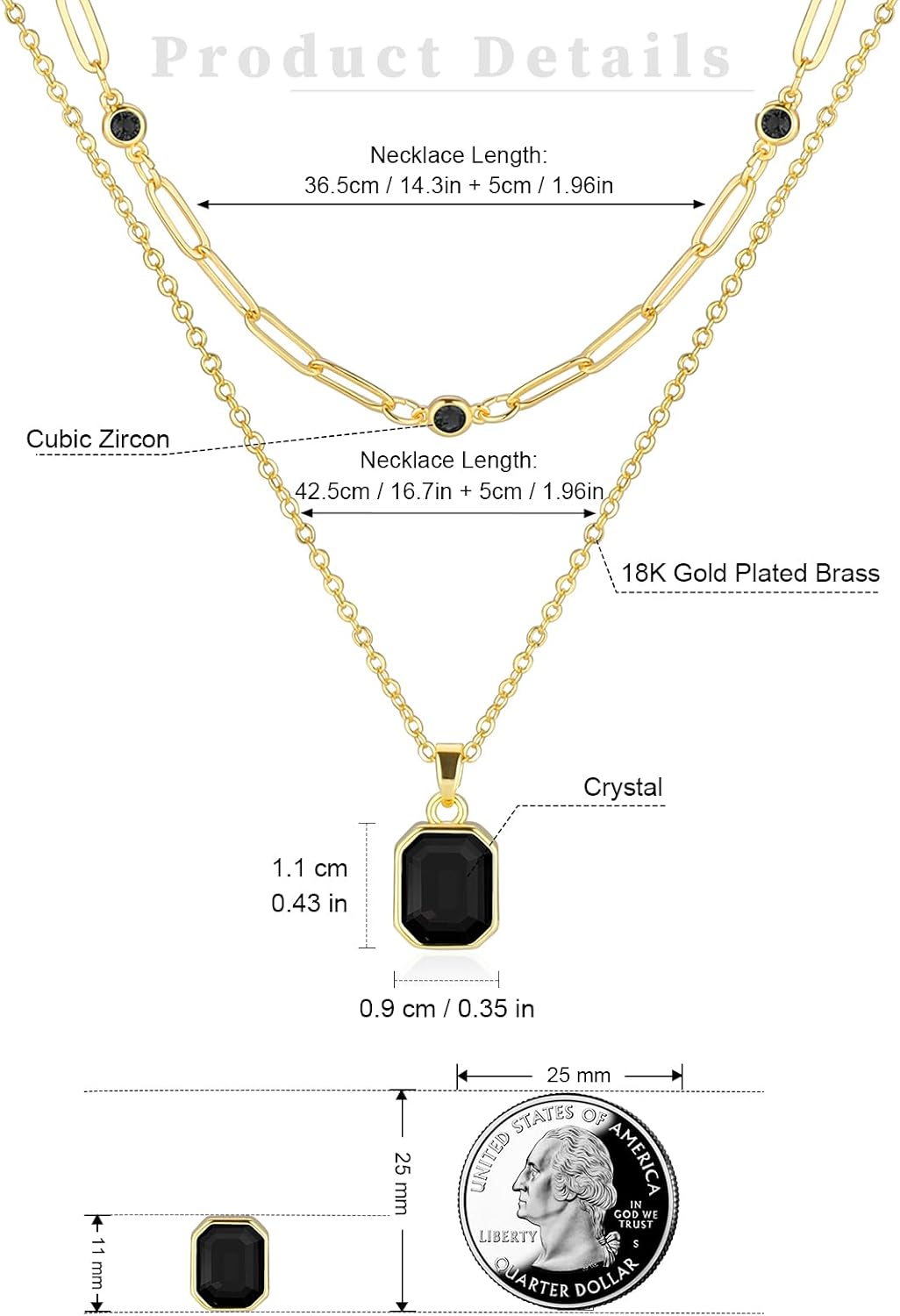 Gold Layered Necklaces for Women, 18k Gold Plated Crystal Necklace Paperclip Choker Emerald Green Jewelry for Women Gifts