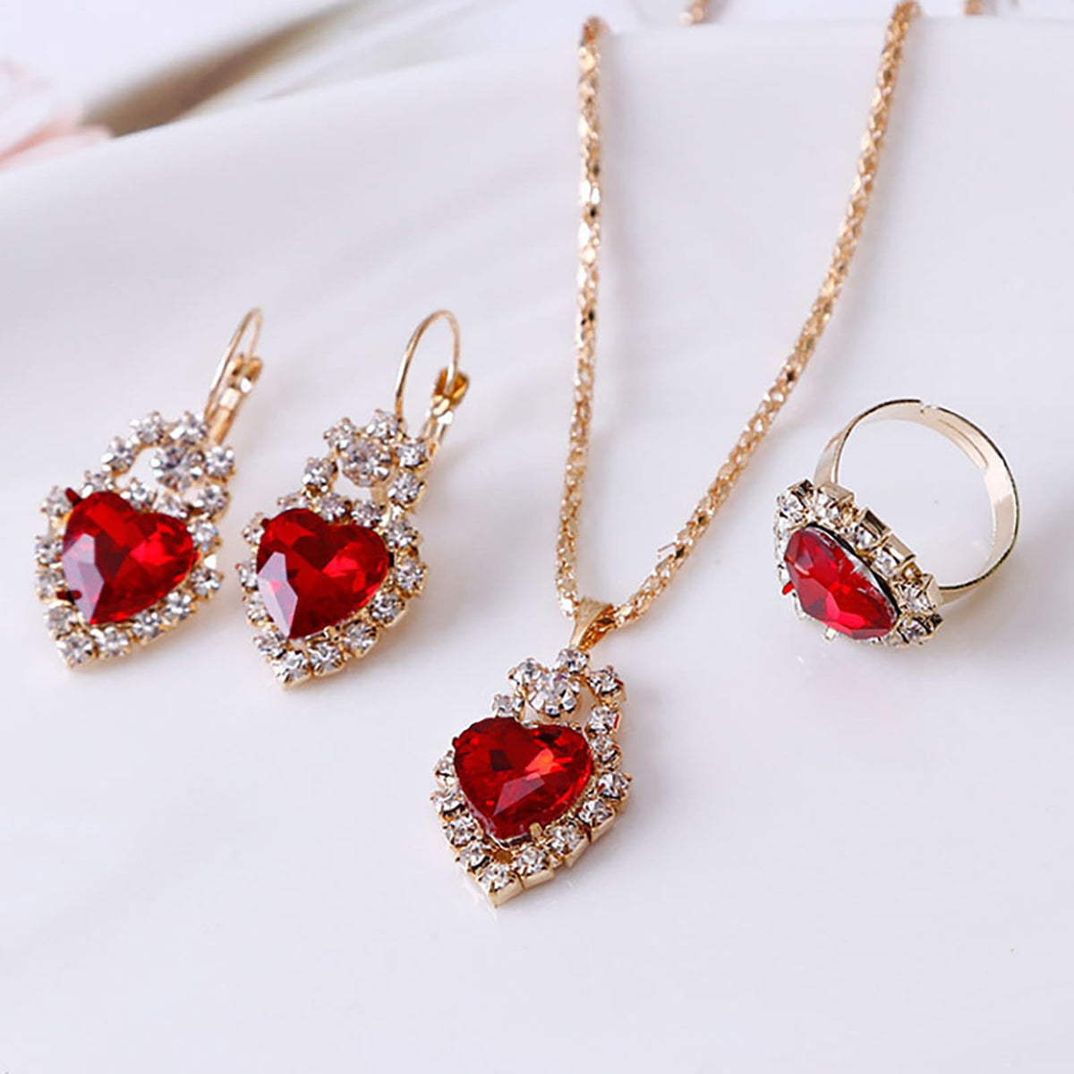 Women Earrings Necklace Ring Set Heart Pendant Lightweight Jewelry Set for Women