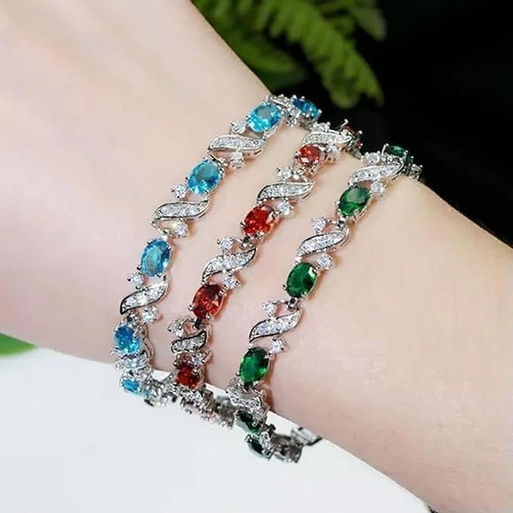Multi Oval Zircon Bracelet, Luxury Crystal Jewelry for Women