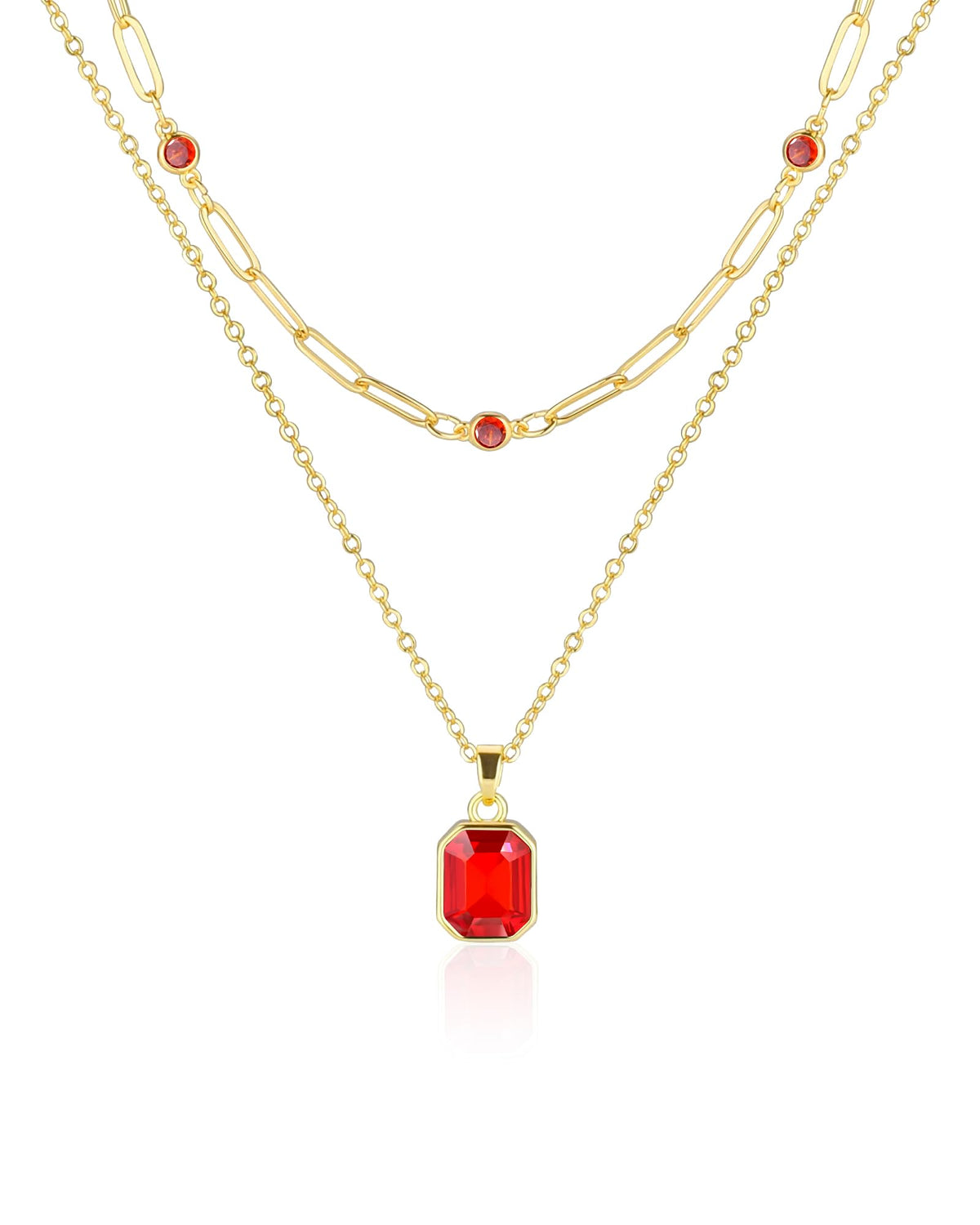 Gold Layered Necklaces for Women, 18k Gold Plated Crystal Necklace Paperclip Choker Emerald Green Jewelry for Women Gifts