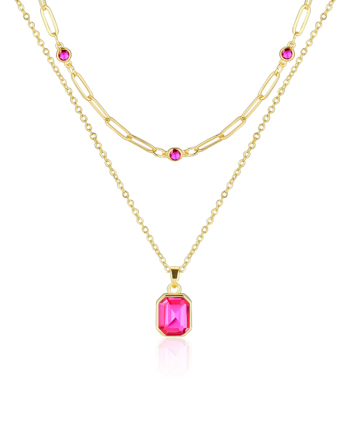 Gold Layered Necklaces for Women, 18k Gold Plated Crystal Necklace Paperclip Choker Emerald Green Jewelry for Women Gifts