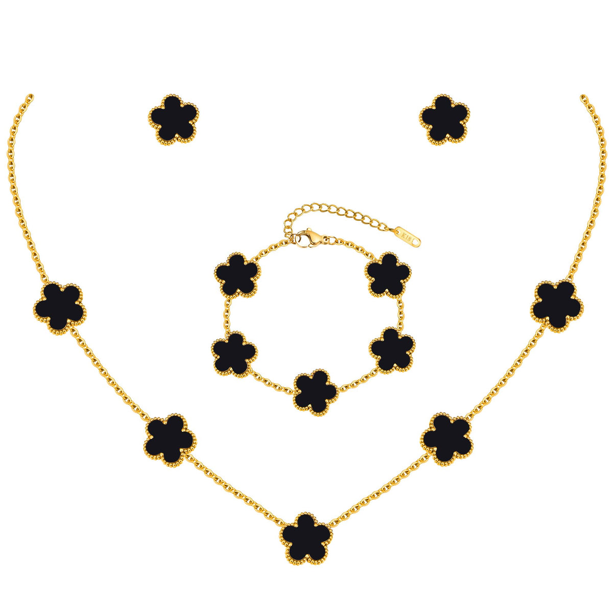 Necklaces Bracelets Earring Jewelry Set - 18K Gold Plated Lucky Necklace