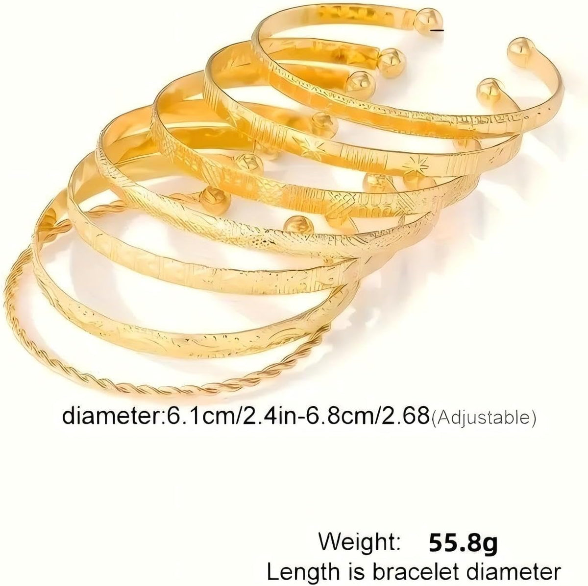 Gold Bangle Bracelet, 7 Pcs Gold Plated Dainty Layered Chain, 14K Layer Stackable Cuff Bracelet Set for Women (Gold)