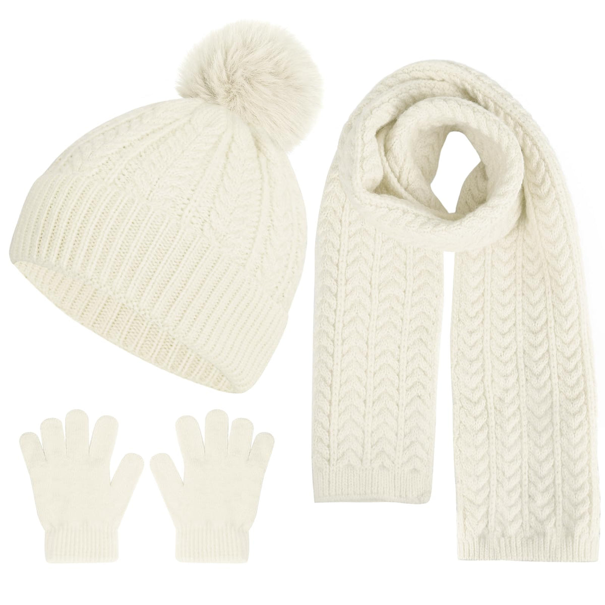 Kids Winter Beanie Hat Scarf Gloves Set, Toddler Winter Cap Knit Neck Warmer Gaiter Mittens for Children 2-8