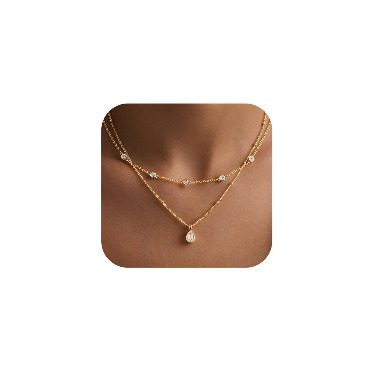 Yoosteel 14K-Gold-Plated Necklaces for Women,Dainty CZ Necklaces Stack