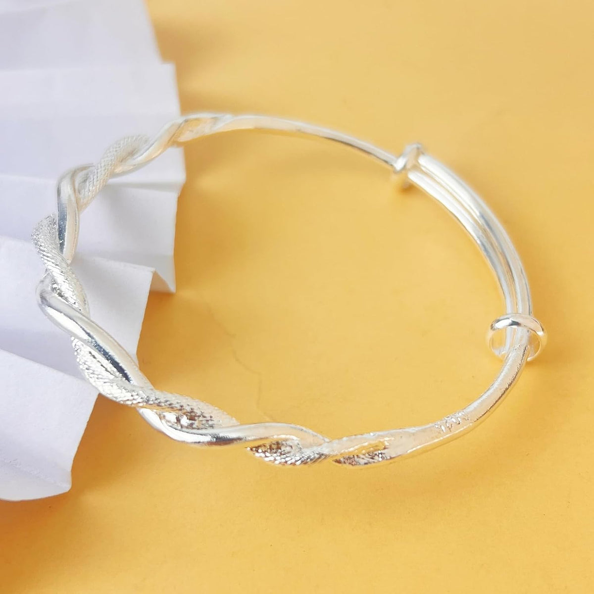 Adjustable Sterling Silver Bangle – Matte Ubi-Mos Design Sliding Bracelet