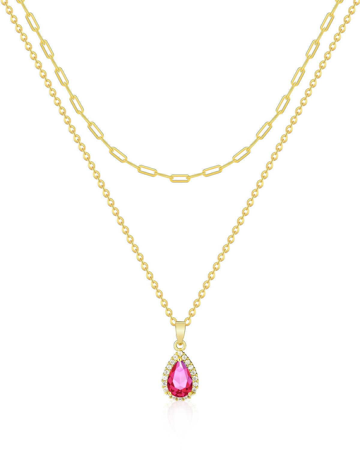 Gold Layered Necklaces for Women, 18k Gold Plated Crystal Necklace Paperclip Choker Emerald Green Jewelry for Women Gifts