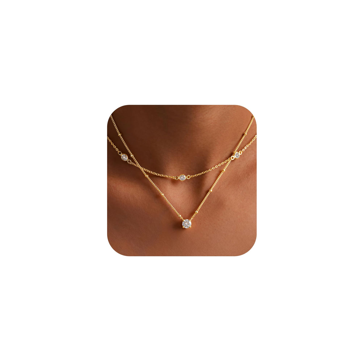 Yoosteel 14K-Gold-Plated Necklaces for Women,Dainty CZ Necklaces Stack
