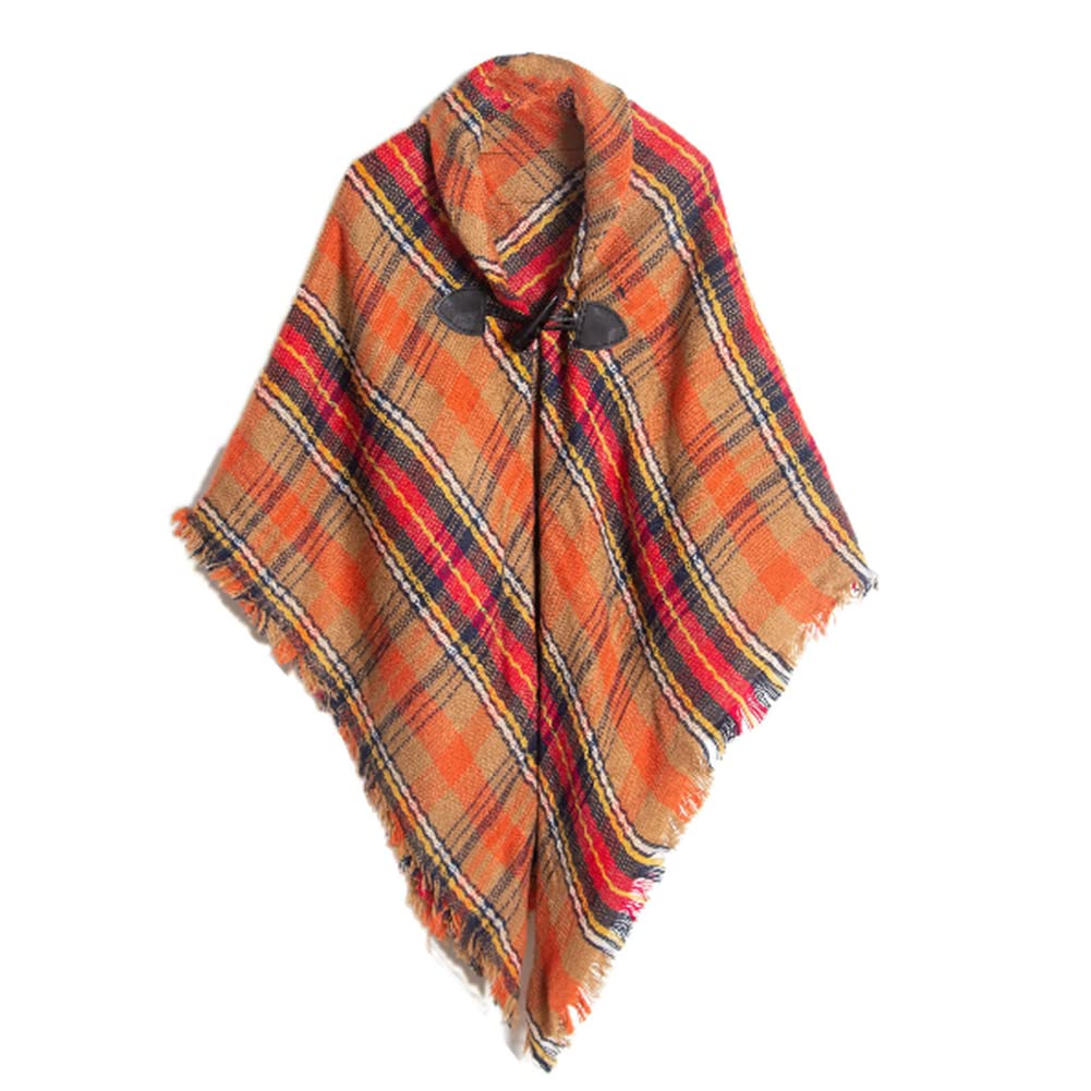 Proumhang Girls Tartan Scarf With horn buckle,Plaid Wrap,Poncho Cape Shawl For Kids,Winter Warm Scarves,One Size