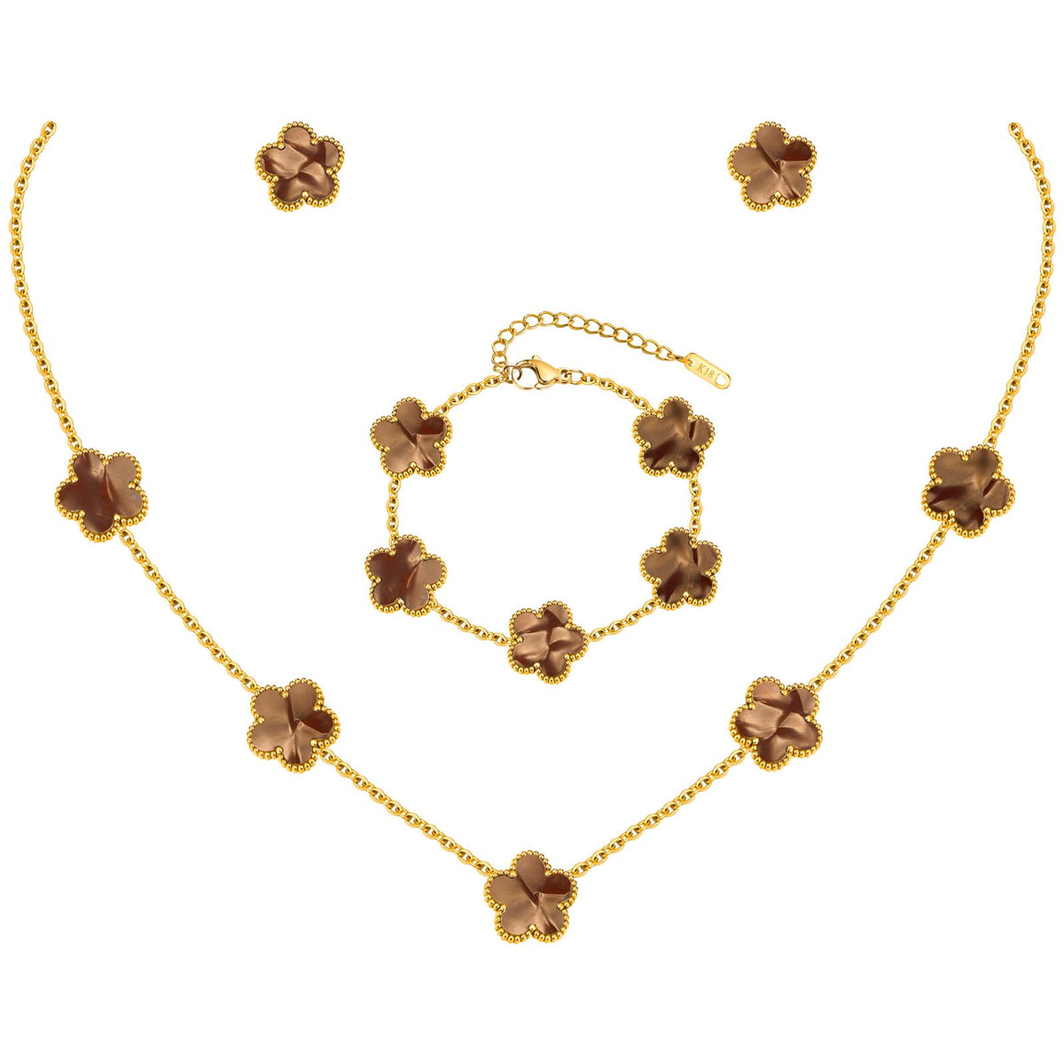 Necklaces Bracelets Earring Jewelry Set - 18K Gold Plated Lucky Necklace