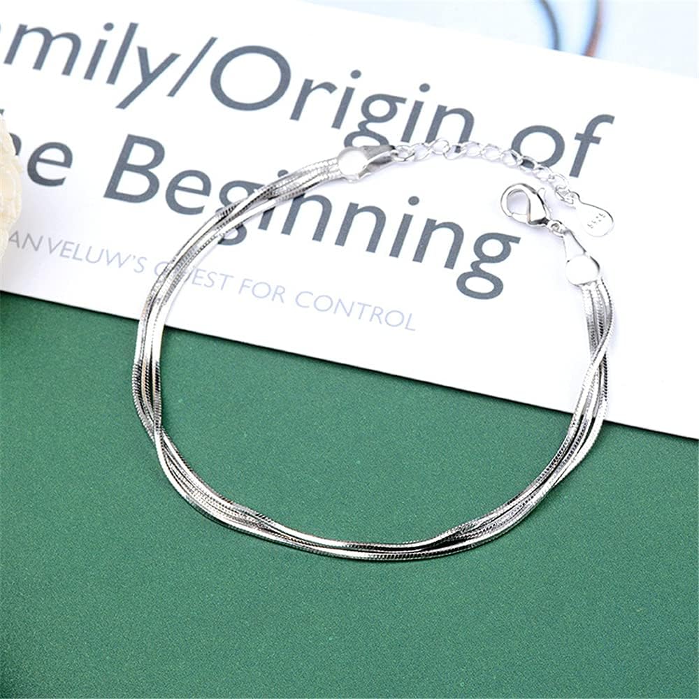 925 Sterling Silver Layered Heart Beaded Bracelets for Women Teens Link Chain Bracelet Fashion Jewelry Gifts